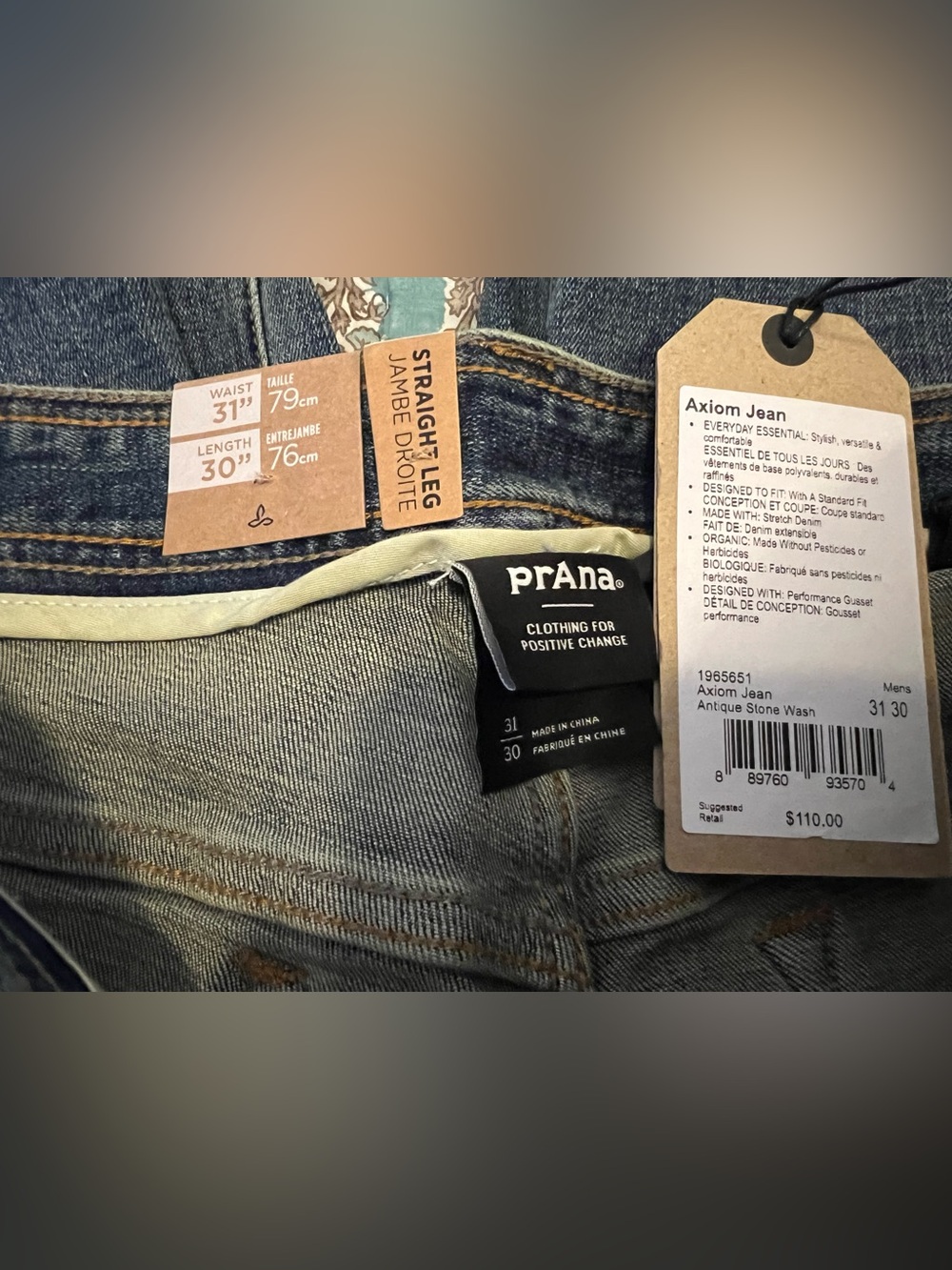 prAna Men’s Axiom Jean Antique Stone Wash Size 31/30 - Picture 9 of 12